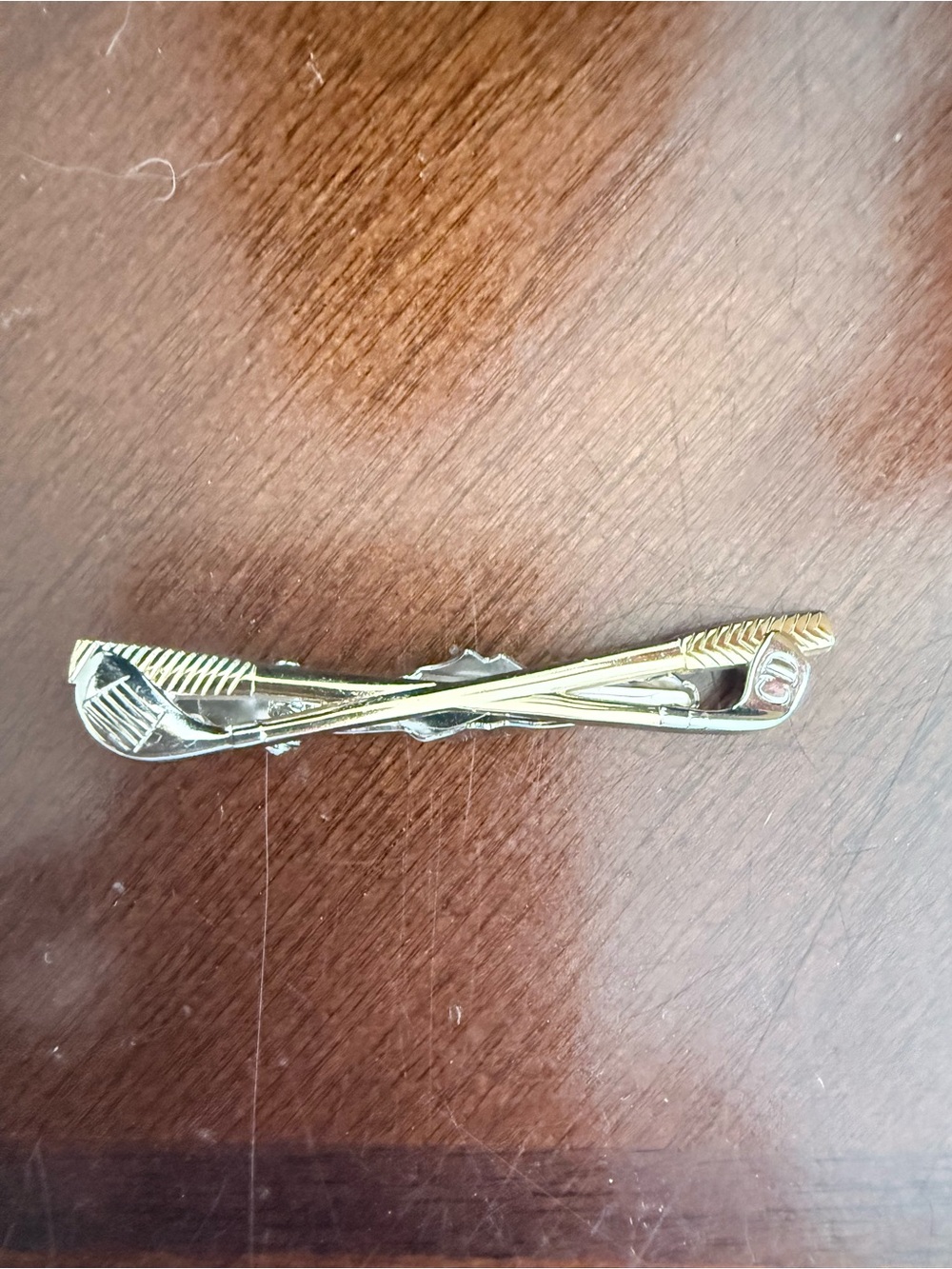 Dior Gold Tone Crossed Golf Club Tie Clip